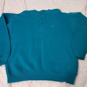 Vintage USA Olympics 1/4 button-up teal sweatshirt Large Fall Cozy Winter